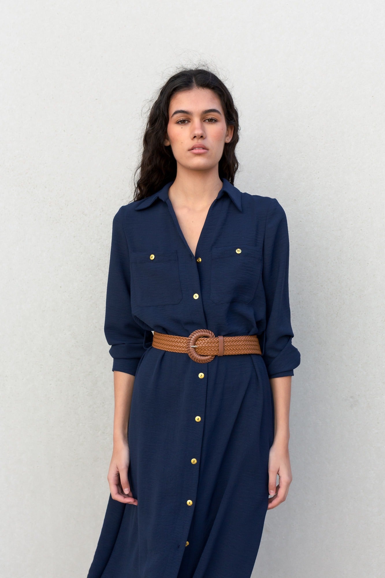 Vestido Camisero Cinturón Café