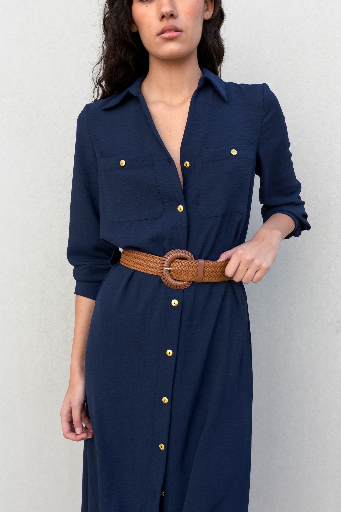Vestido Camisero Cinturón Café