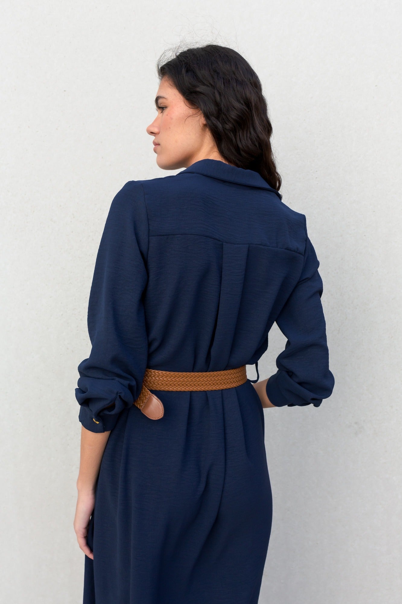 Vestido Camisero Cinturón Café
