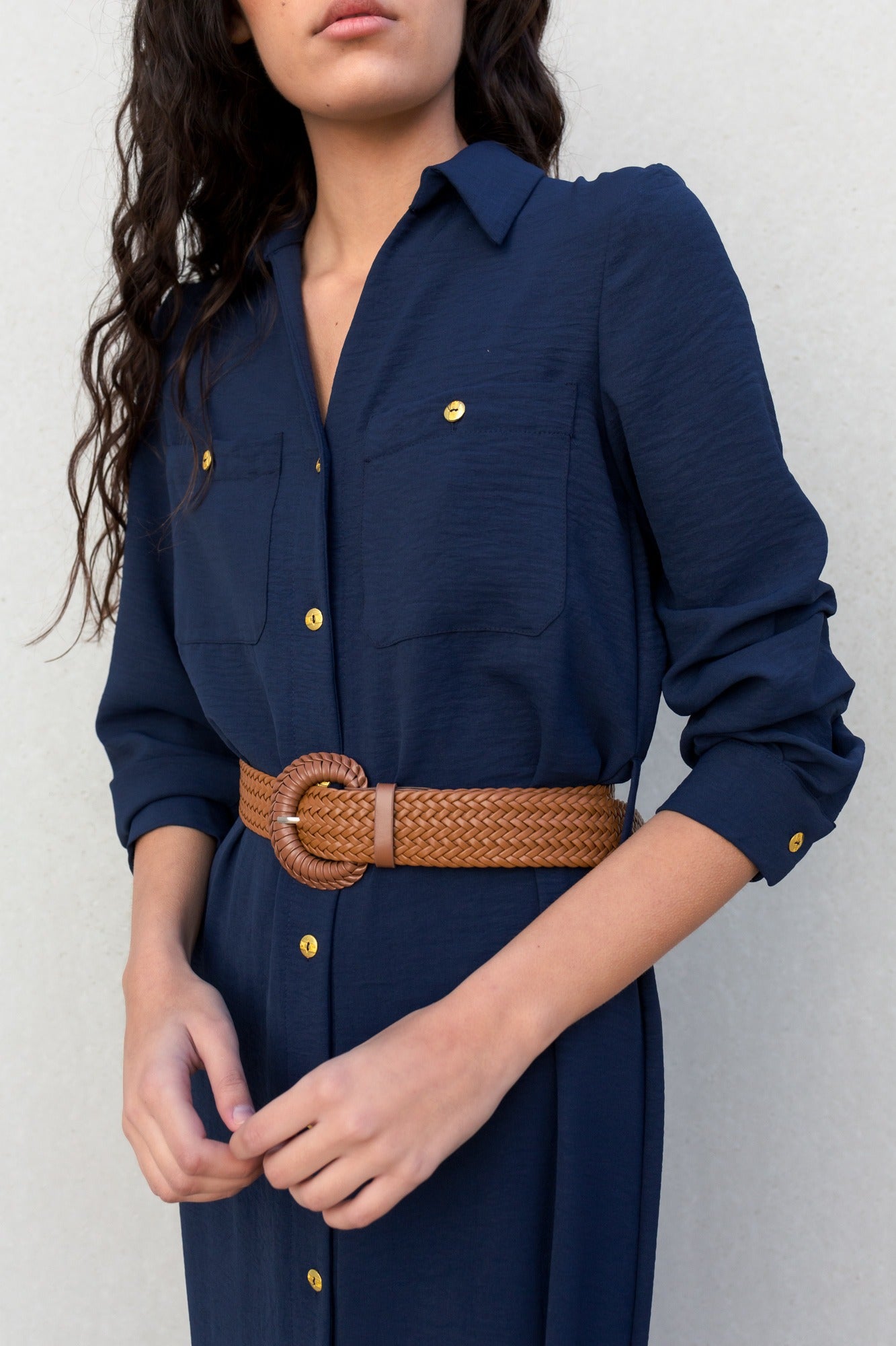 Vestido Camisero Cinturón Café