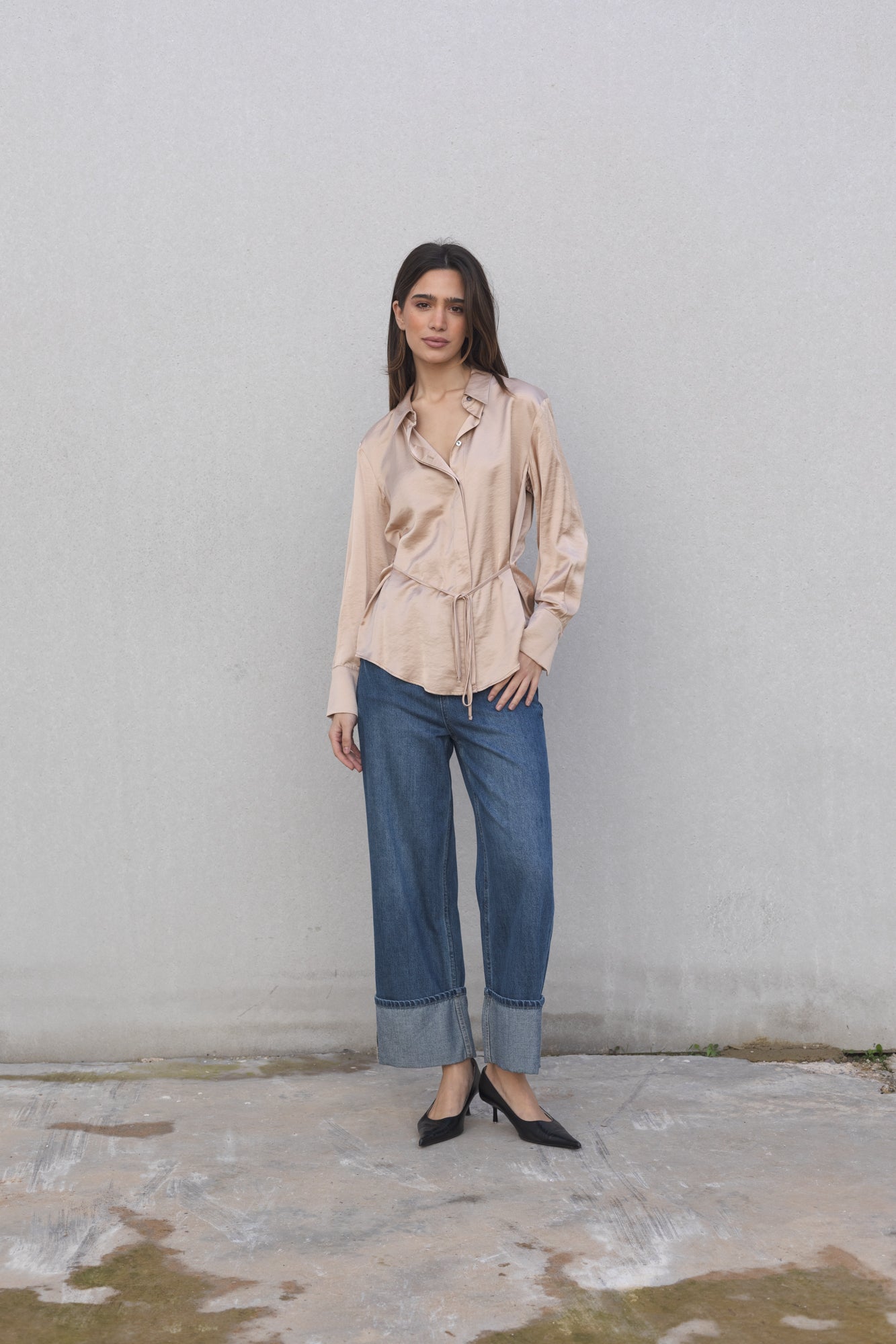 Blusa Satinada con Cinturon